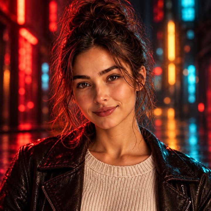 Neon ışıklı fütüristik şehir portresi